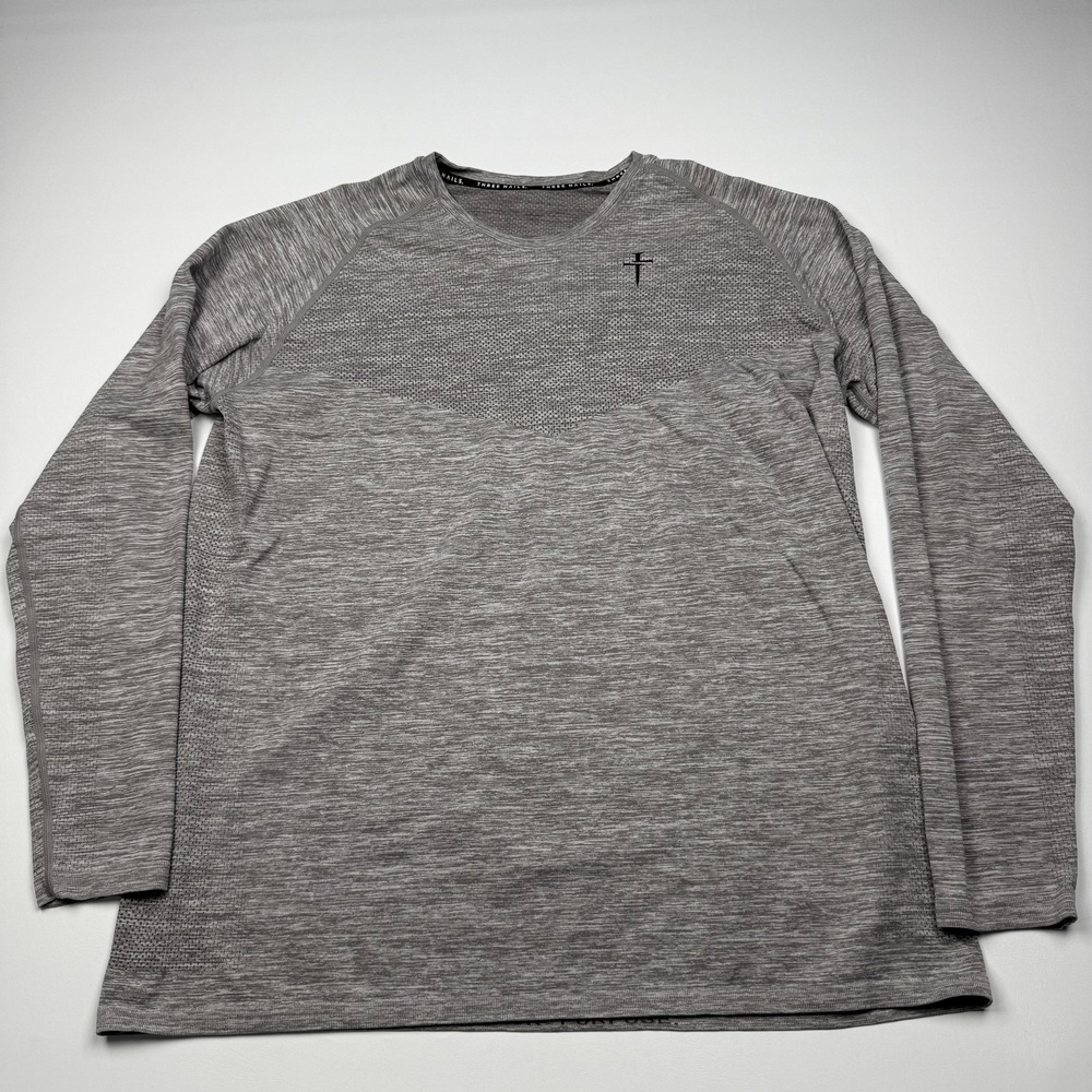 Three Nails Shirt Mens XL Gray Long Sleeve Athletic Performance Cross Logo Top